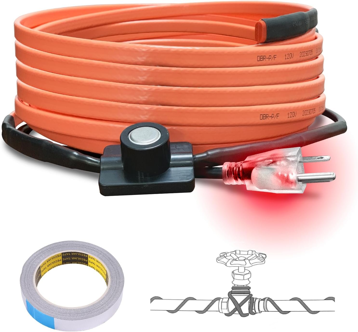 Cupohus Heat Tape for Water Pipes with Thermostat 15FT, Freeze Protection Self-Regulating Heat Trace Cable for Metal, Plastic Home Pipes, Roof and RV