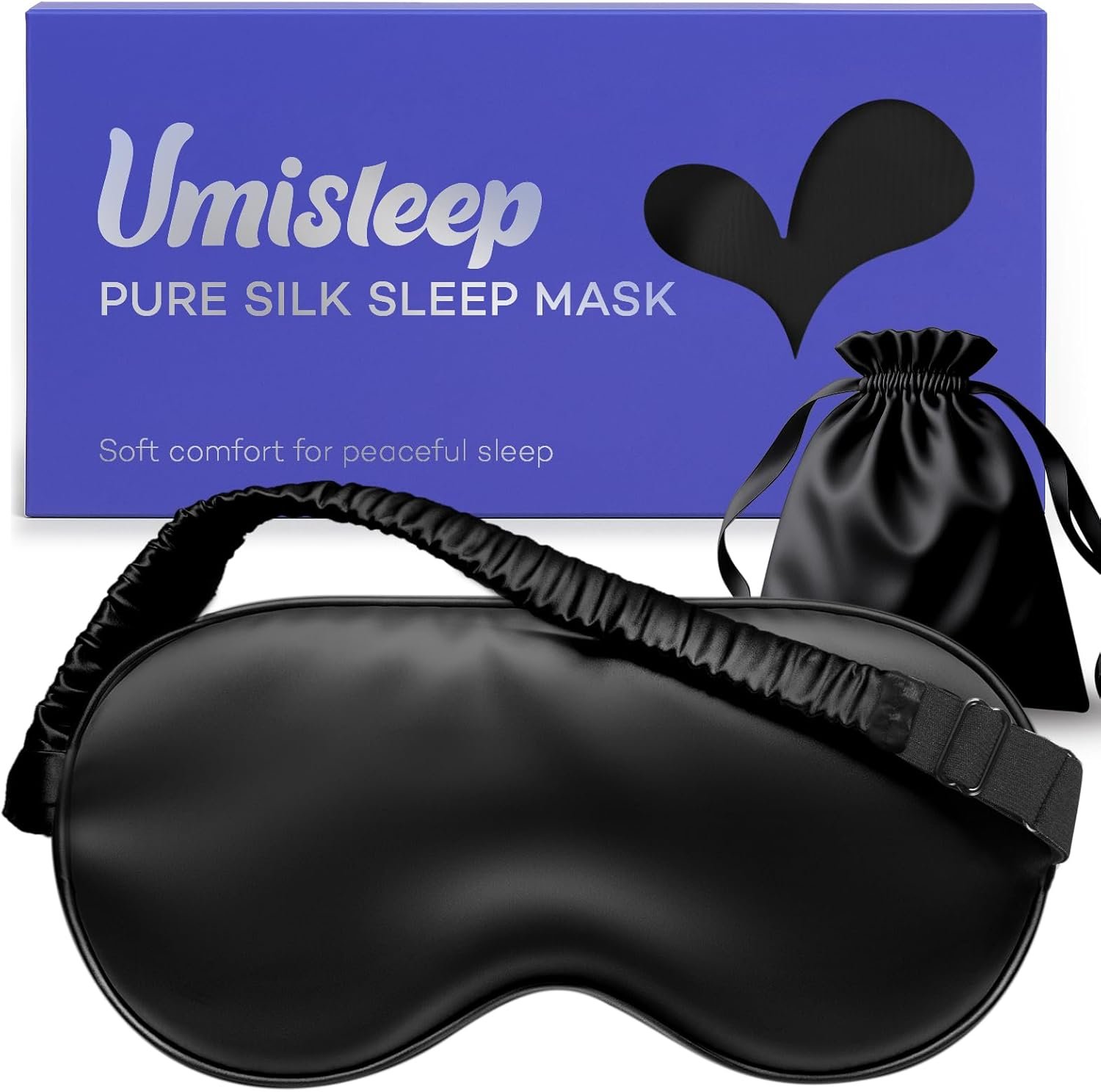 Umisleep Sleep Mask for 100% Pure Mulberry Silk, 22 Momme 6A Soft Eye Masks for Sleep, Adjustable Sleep Masks for Women Men, Light Blocking Sleeping Mask, Silk Eye Mask for Sleeping, Blindfold, Black