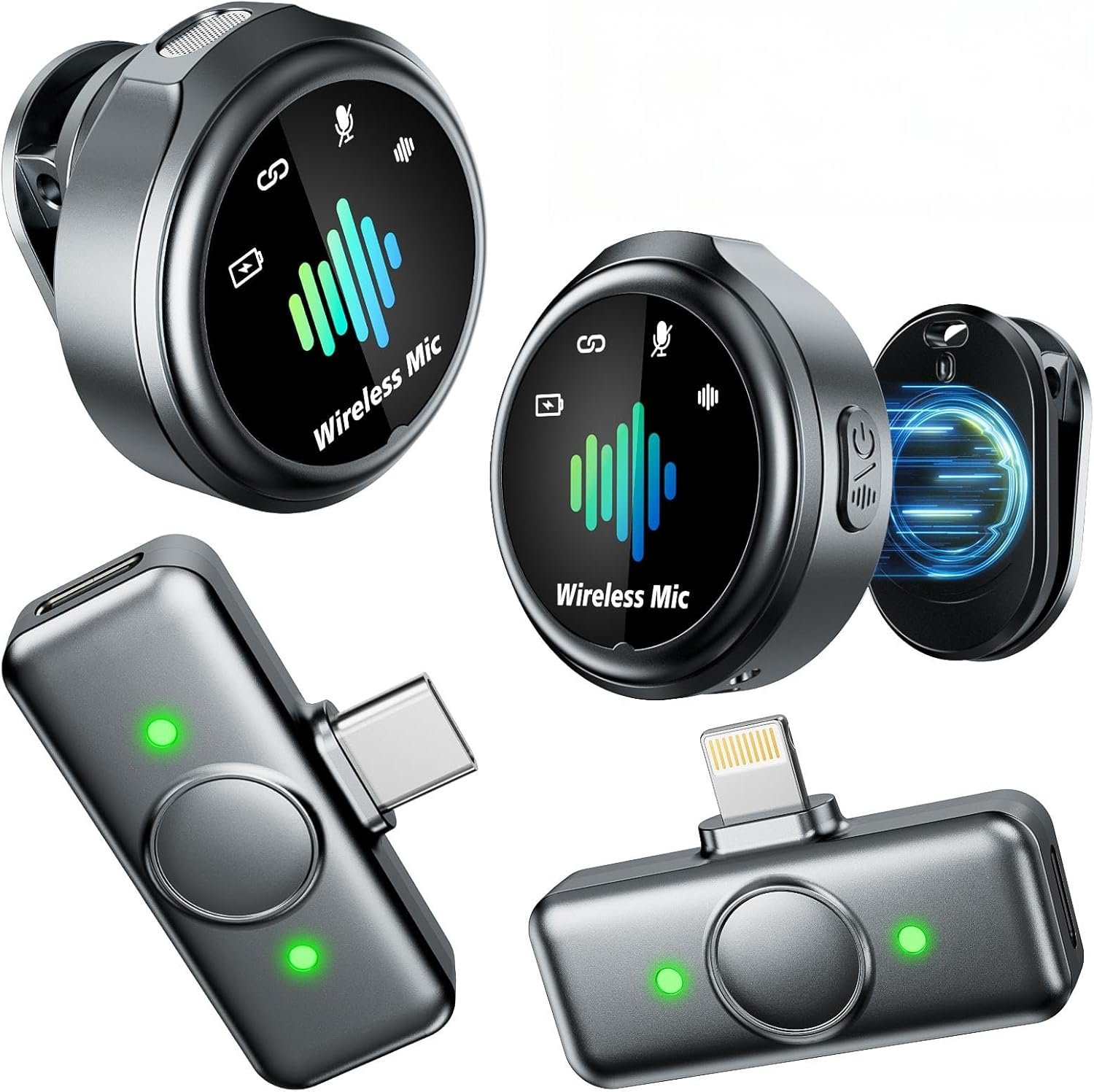 Mini Microphone for iPhone: 2PCS Wireless Lavalier Microphone for Android – Noise Canceling Magnetic Clip Lapel Mic – Vlogging & Pro Video Recording for Content Creators​
