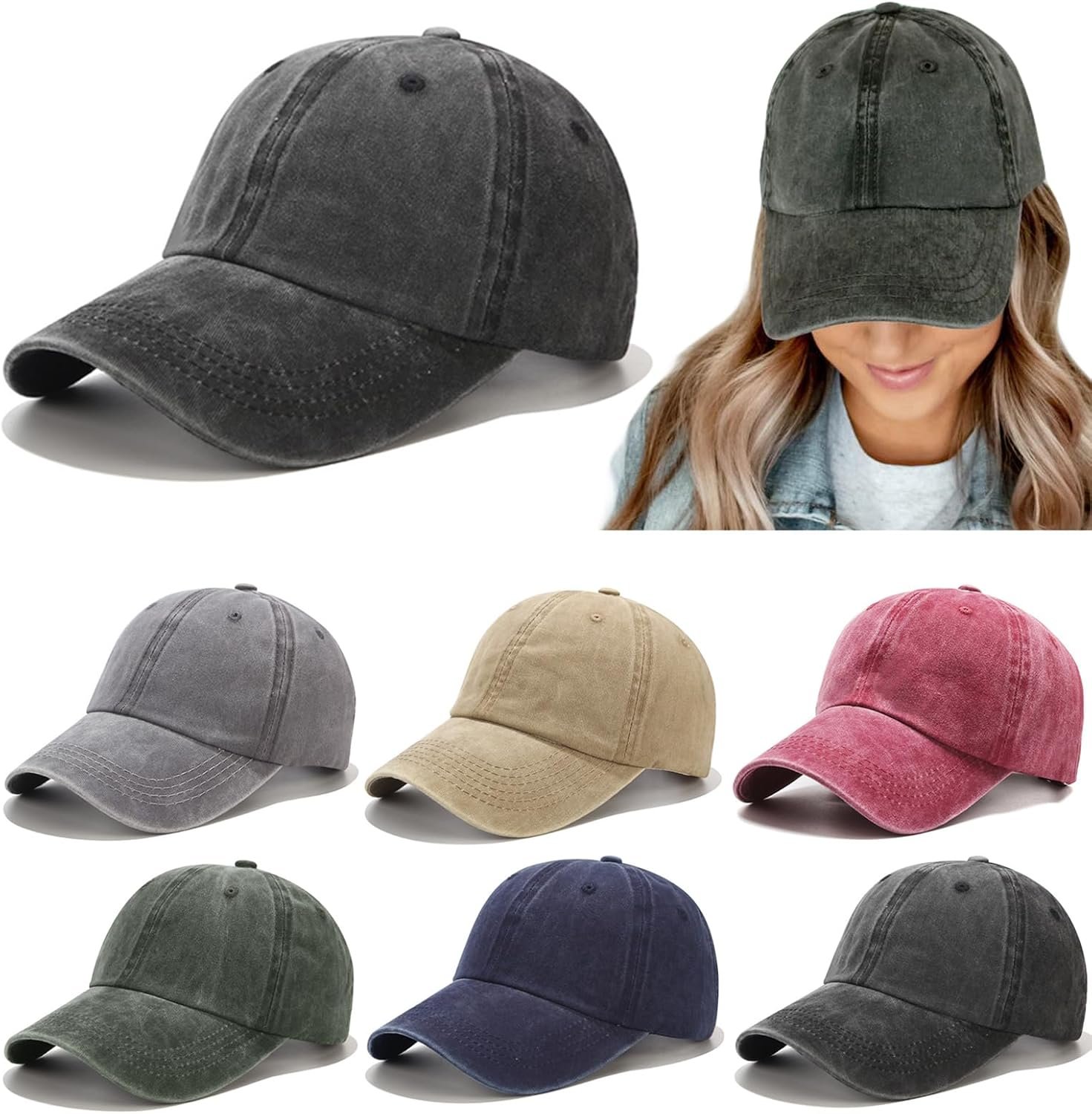 2-6 Packs Vintage Washed Plain Baseball Cap Distressed Dad Golf Hat for Men Women