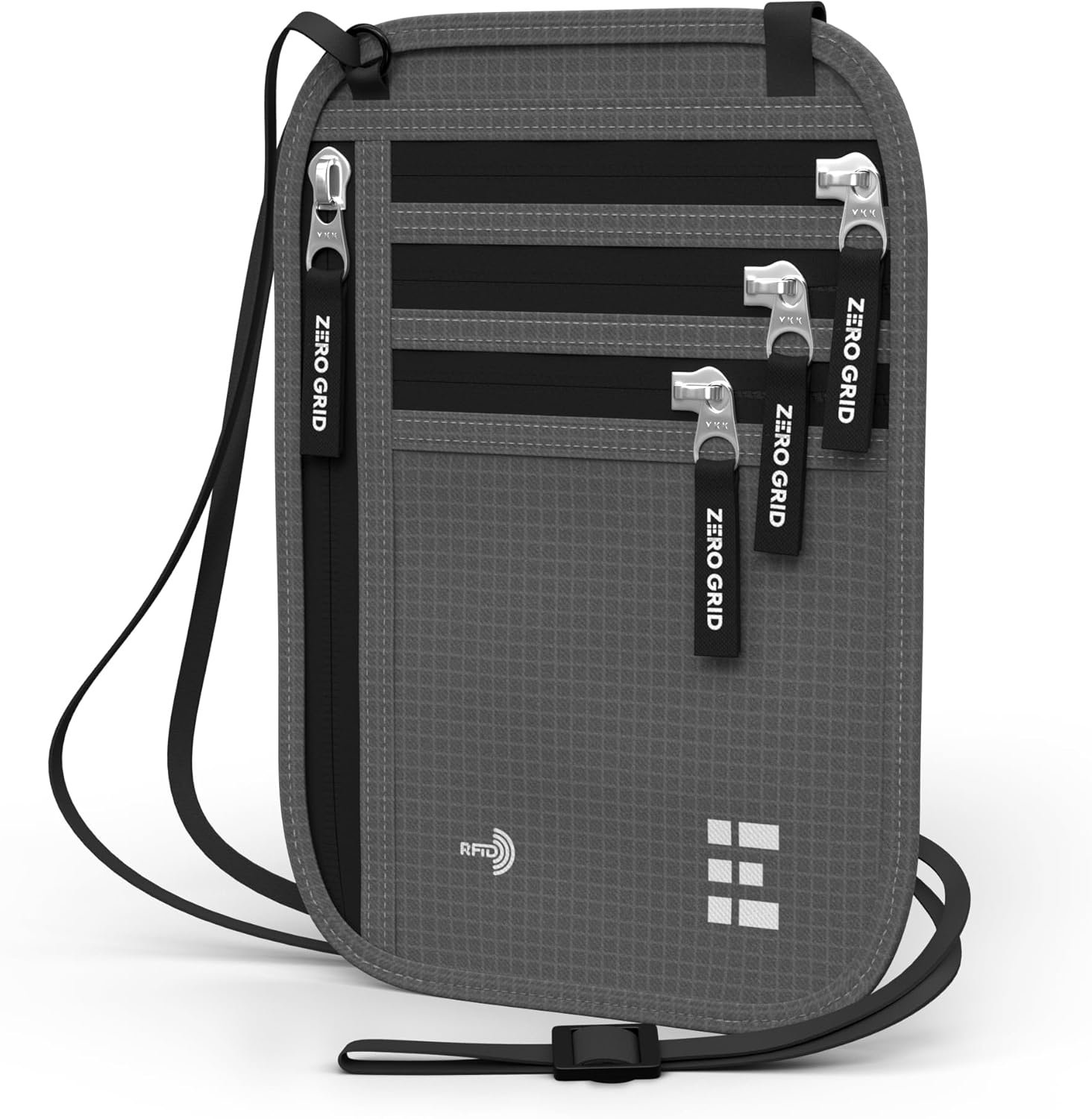 Neck Wallet for Travel & Passport Holder with RFID Blocking – Slim & Easy to Conceal Nylon Travel Pouch for men & women – Holds Phone, Cash, Cards, Keys – Sweat & Water Resistant – X-Large – Dark Grey