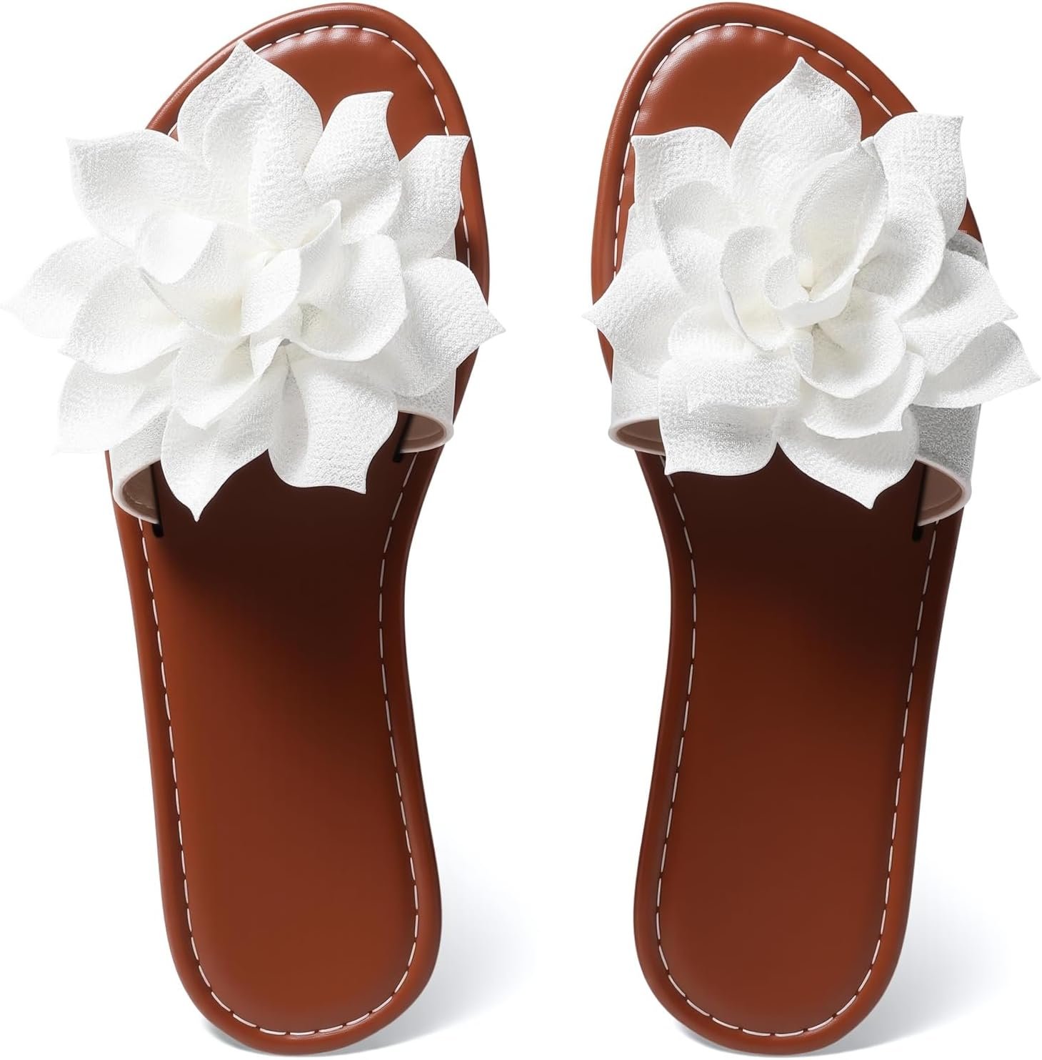 Women’s Round Toe Flower Flat Sandals, Soft Slides Open-Toe Summer Slippers