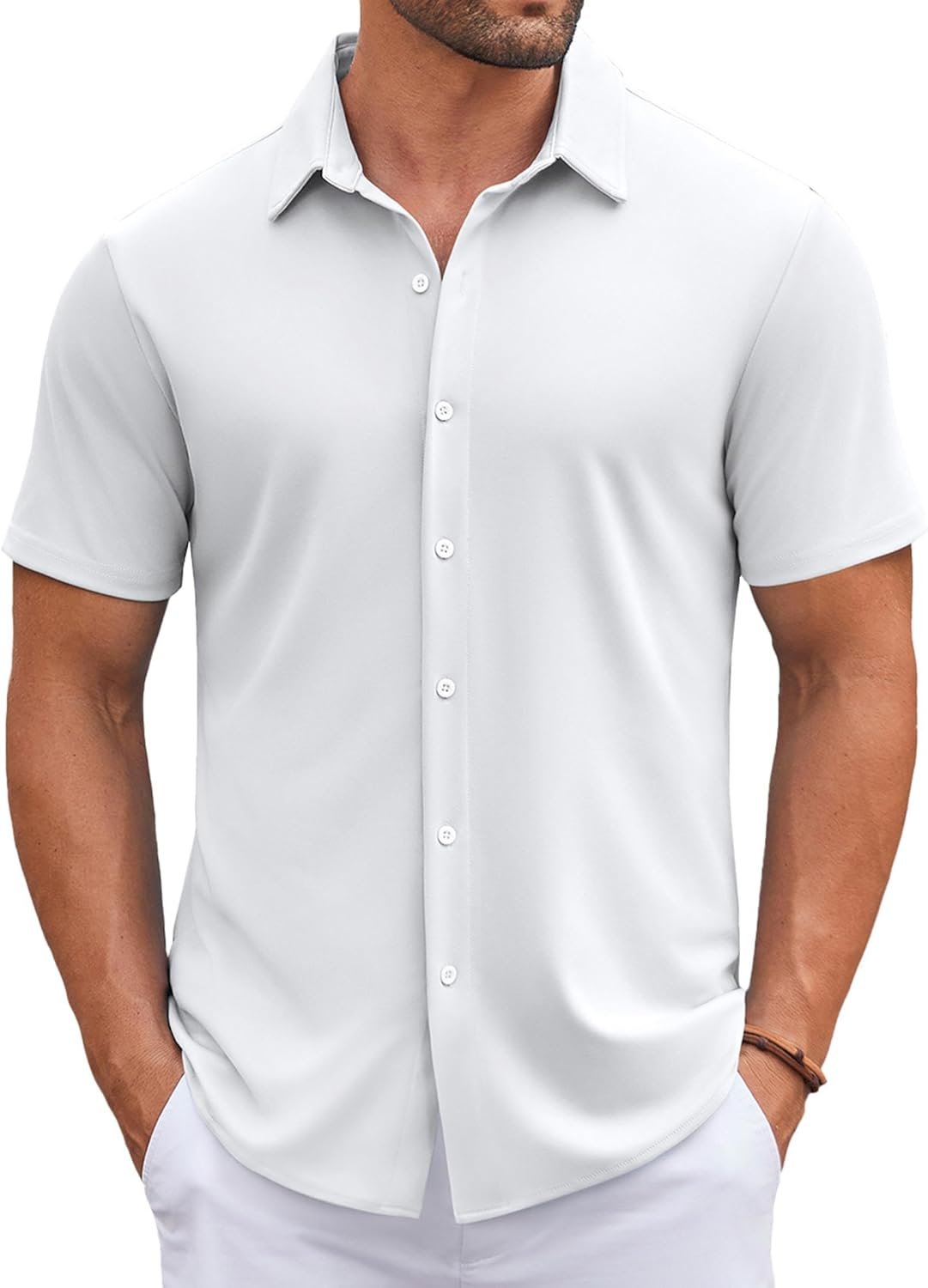 COOFANDY Mens Casual Button Down Shirts Short Sleeve Wrinkle Free Shirt Untucked Summer Stretch Dress Shirt