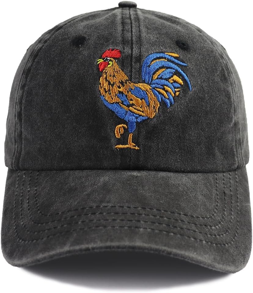 Funny The Farm Animals Rooster Hats, Adjustable Cotton Embroidered Chicken Dad Baseball Caps