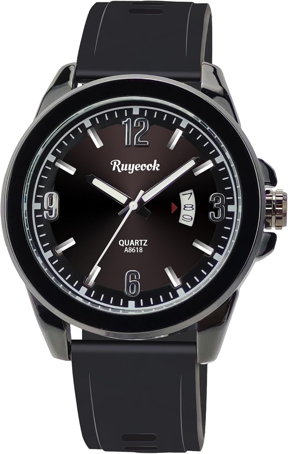 Men’s Quartz Stylish Wrist Watch, Business Casual Sport, Calendar Display, Military Design, Waterproof Rubber Silicone Band Watch