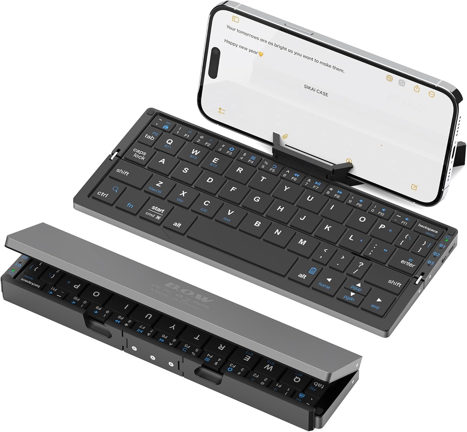 SIKAI CASE Foldable Bluetooth Keyboard with Magnetic Stand,Aluminum Alloy Mini Quiet Folding Portable Lightweight Travel Rechargeable Pocket for Tablet,iPad, Phones, Black