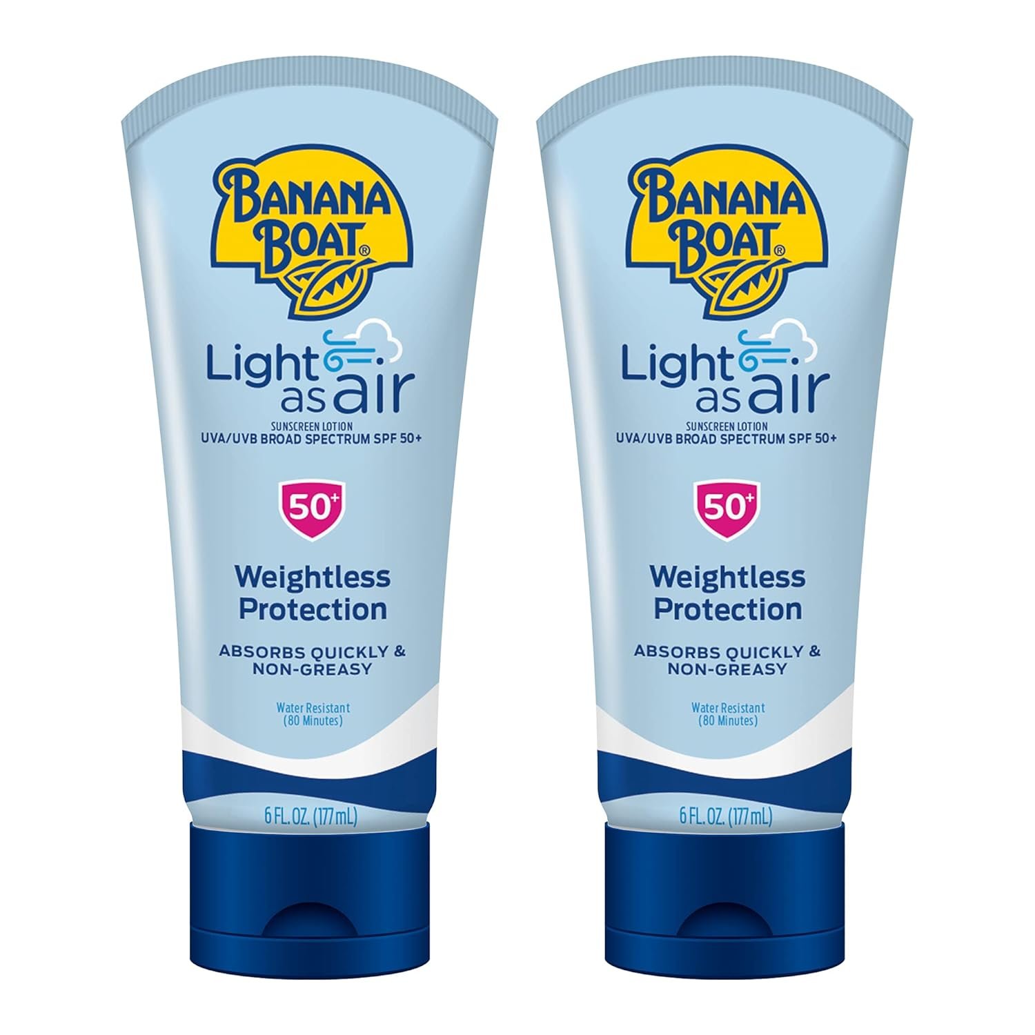 Banana Boat Light As Air Sunscreen Lotion SPF 50 Twin Pack | Lightweight & Non-Greasy Lotion Sunscreen SPF 50, Sunblock, Oxybenzone Free, 6oz each