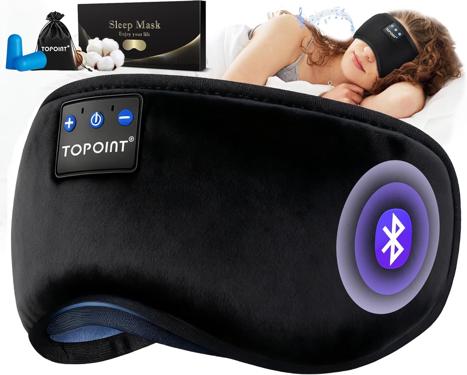 TOPOINT Sleep Mask with Headphones Bluetooth 5.4 Wireless, Sleep Headphones Earphones Earbuds with Microphone HD Speakers Music, Blackout Eye Mask for Sleeping Travel Meditation Men Women Cool Gadgets