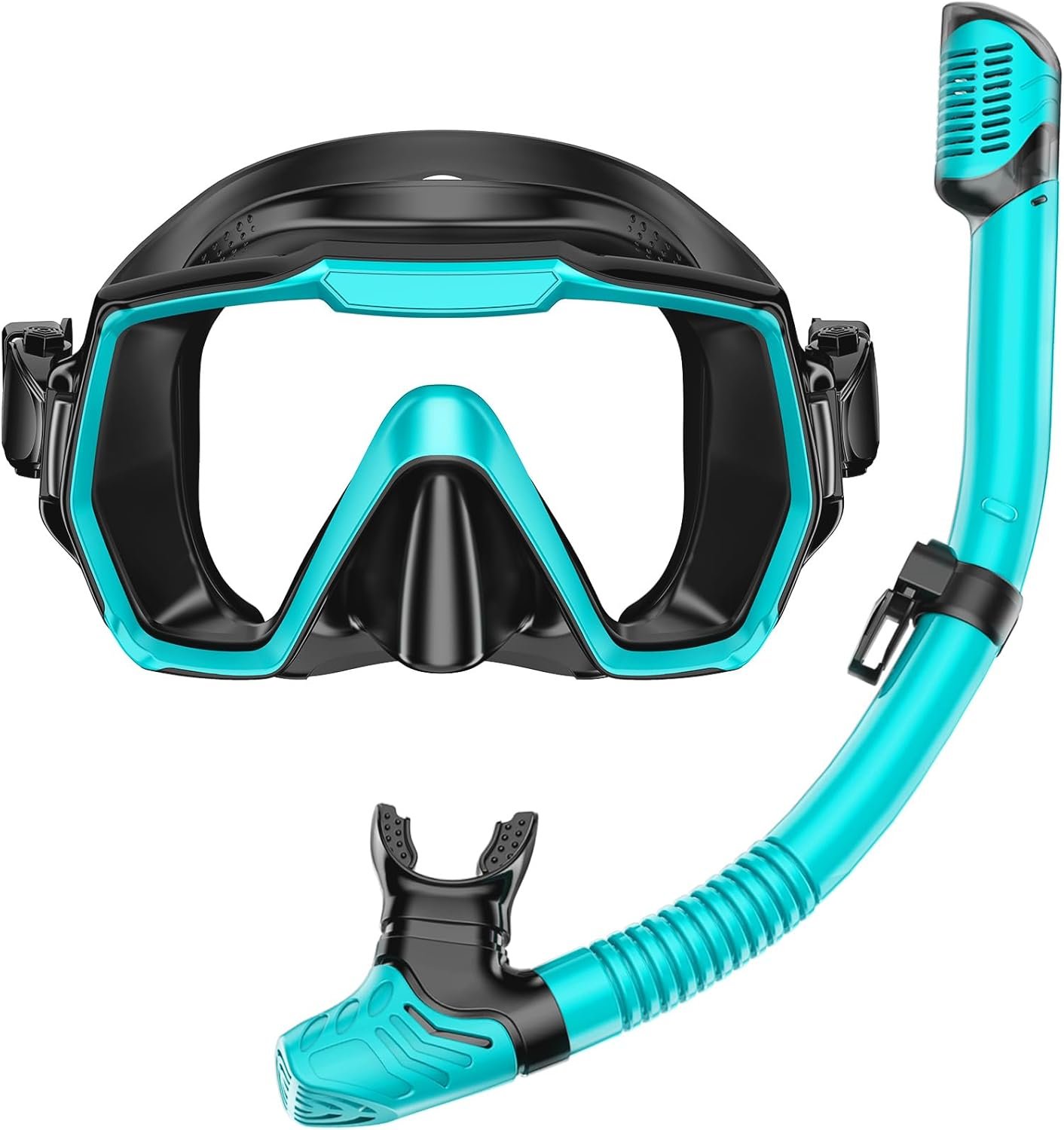 Snorkel Set Adults Snorkeling Gear Anti-Leak and Anti-Fog Tempered Glass Lens Panoramic View Swim Mask Dry Top Snorkel Kit for Snorkeling Scuba Diving Swimming Travel with Carry Bag