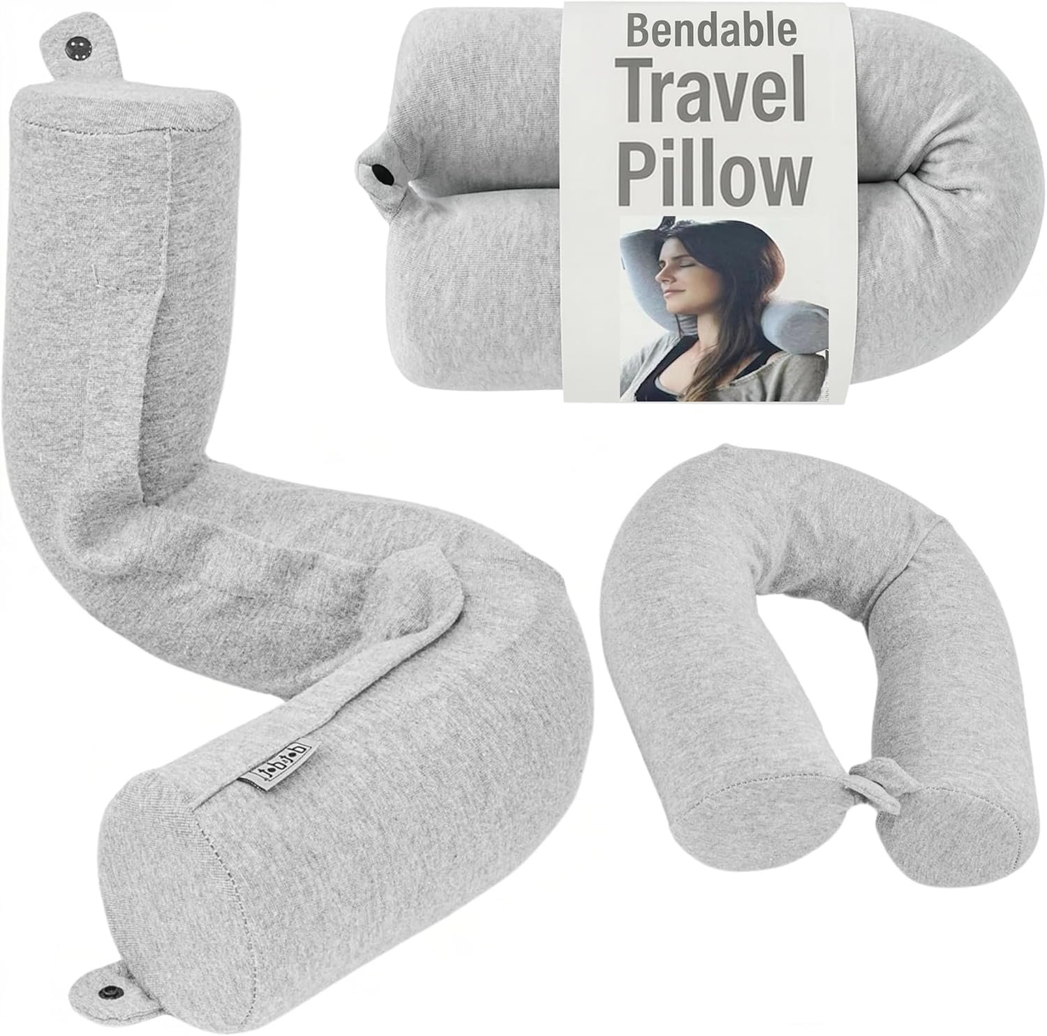 Dot&Dot Twist Memory Foam Travel Pillow for Airplanes – Travel Neck Pillow for Sleeping – Airplane Pillow for Neck Support, Chin, Lumbar and Leg – Adjustable, Bendable Neck Roll Pillow