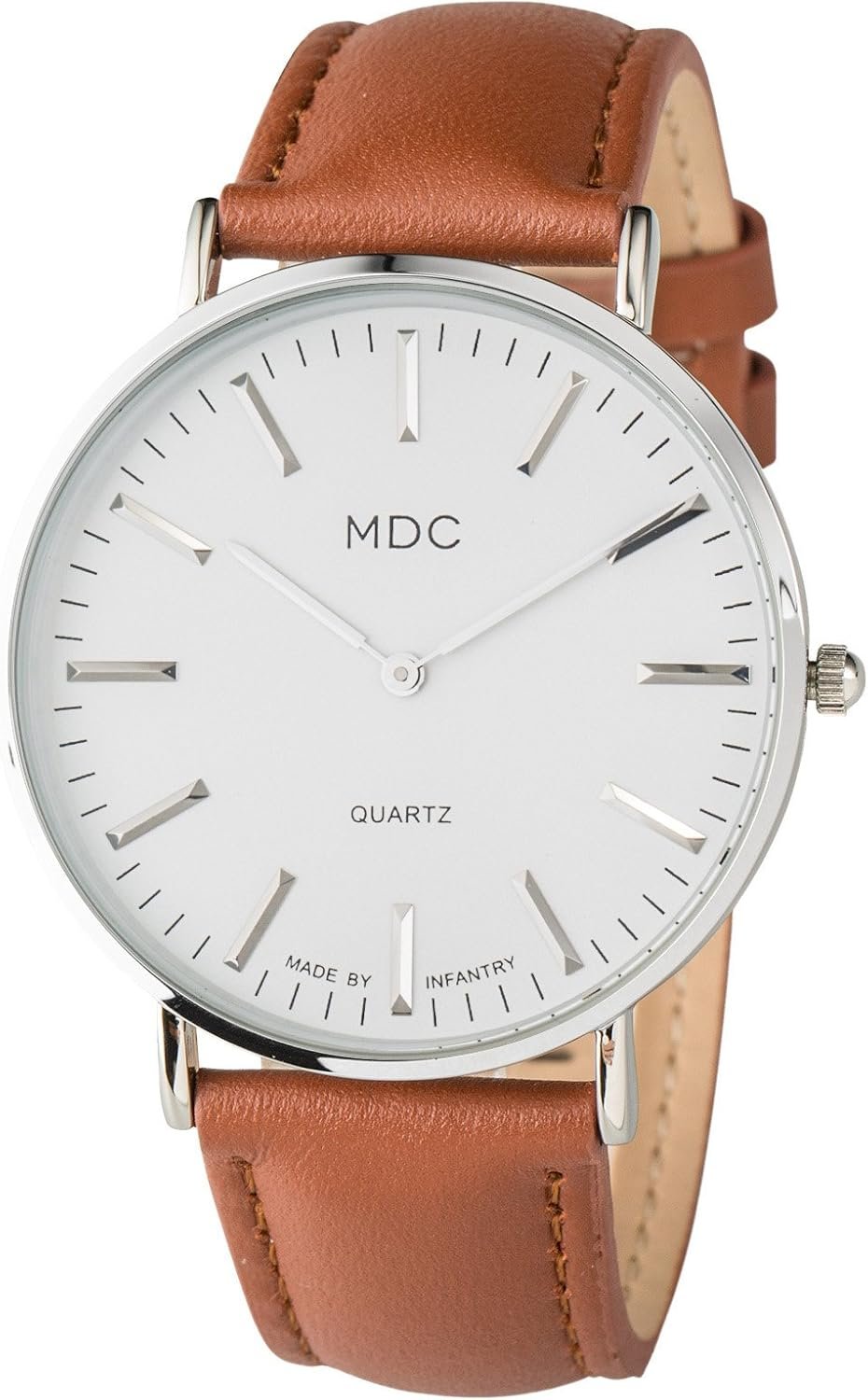 Infantry MDC Mens Minimalist Wrist Watch, Genuine Leather Watches for Men, Ultra Thin Quartz Analog Wristwatch, Dress Casual Business Style