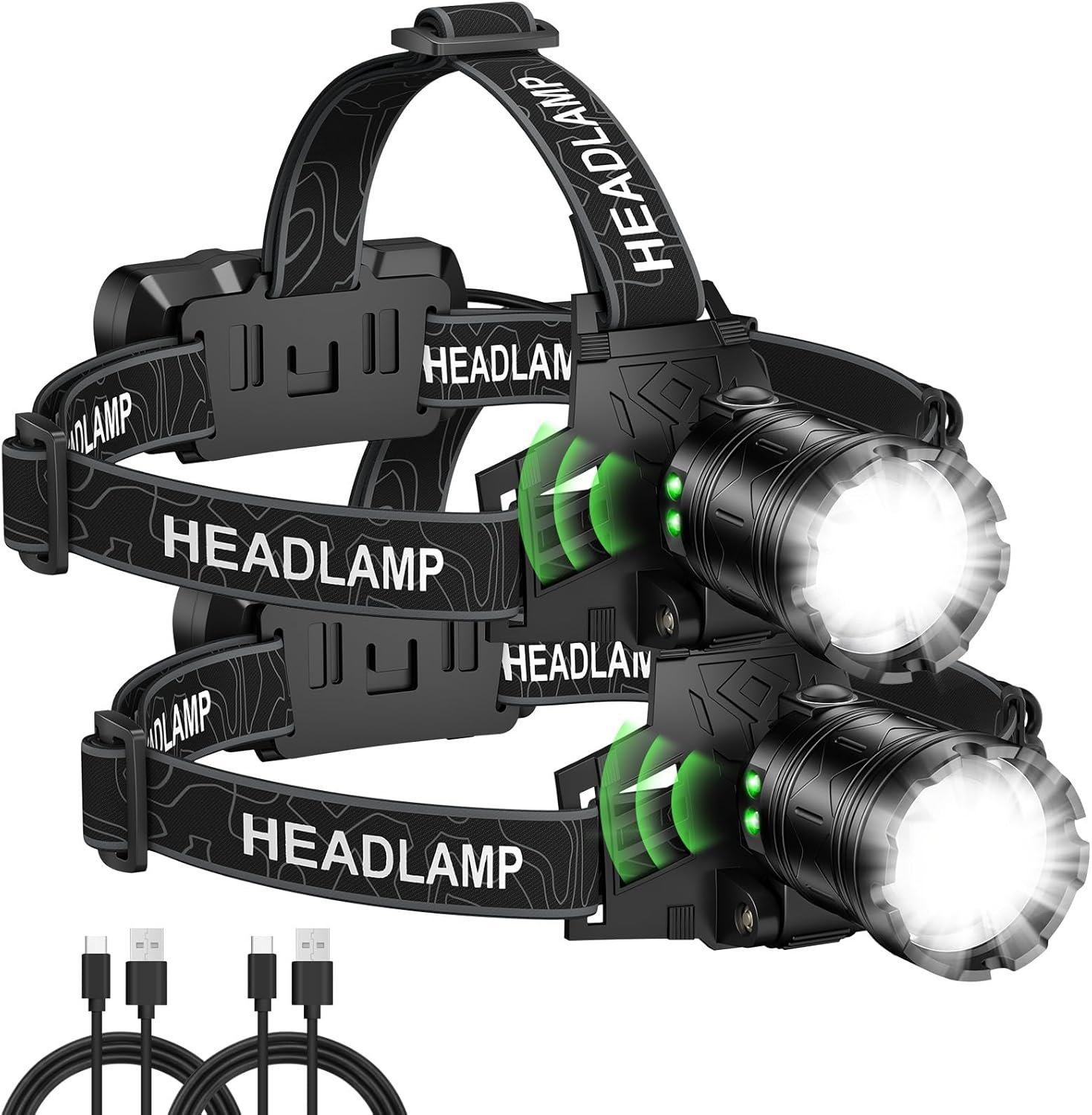 Headlamp Rechargeable 99,000LM Super Bright, 2pack LED Head Lamp with 3 Modes, 90°Adjustable Head Lights for Forehead, IPX6 Waterproof HeadLamps for Camping Hiking