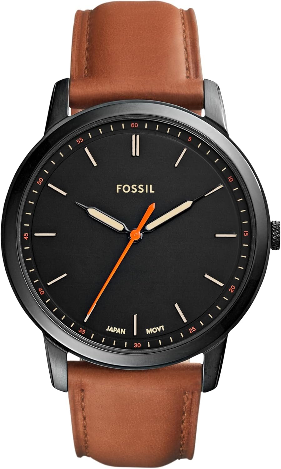 Fossil Men’s Minimalist Quartz Stainless Steel and Leather Three-Hand Watch