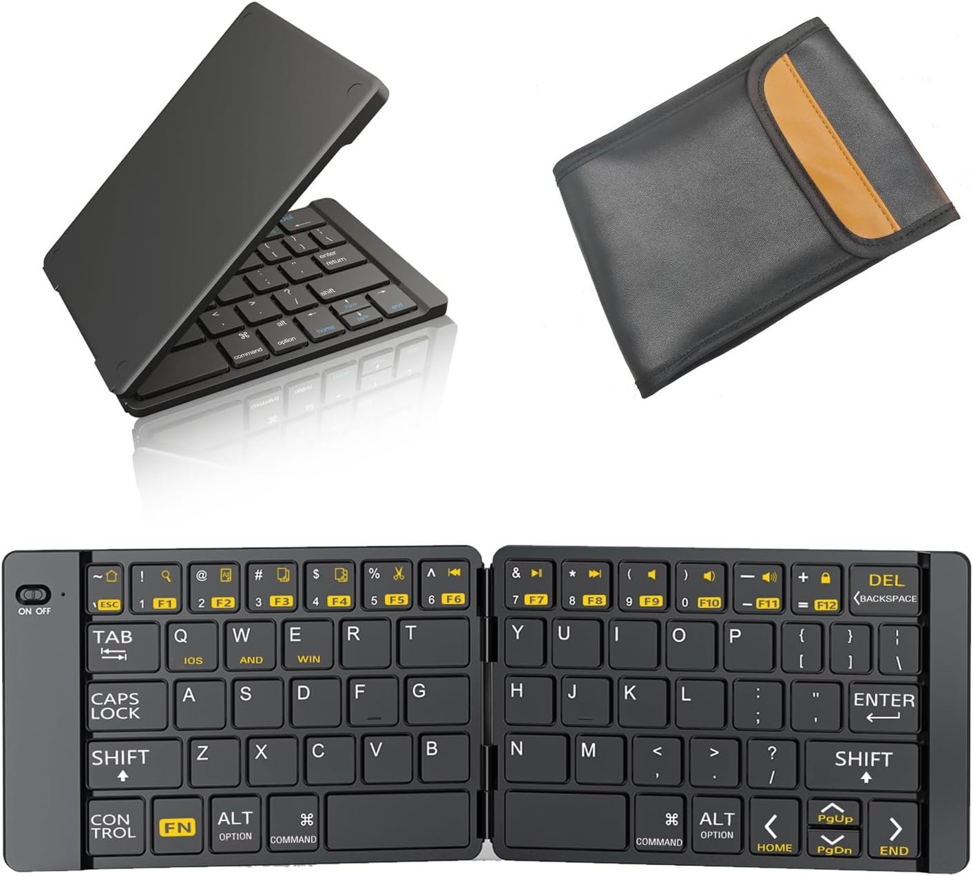 Foldable Keyboard – Portable Travel Keyboard with Storage Bag, Rechargeable Full Size Ultra Slim Mini Folding Wireless Keyboard for iOS Android Windows Smartphone Tablet and Laptop (Jazz Yellow)