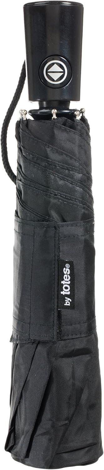 totes Automatic Open Close Water-Resistant Travel Folding Umbrella, (Black)