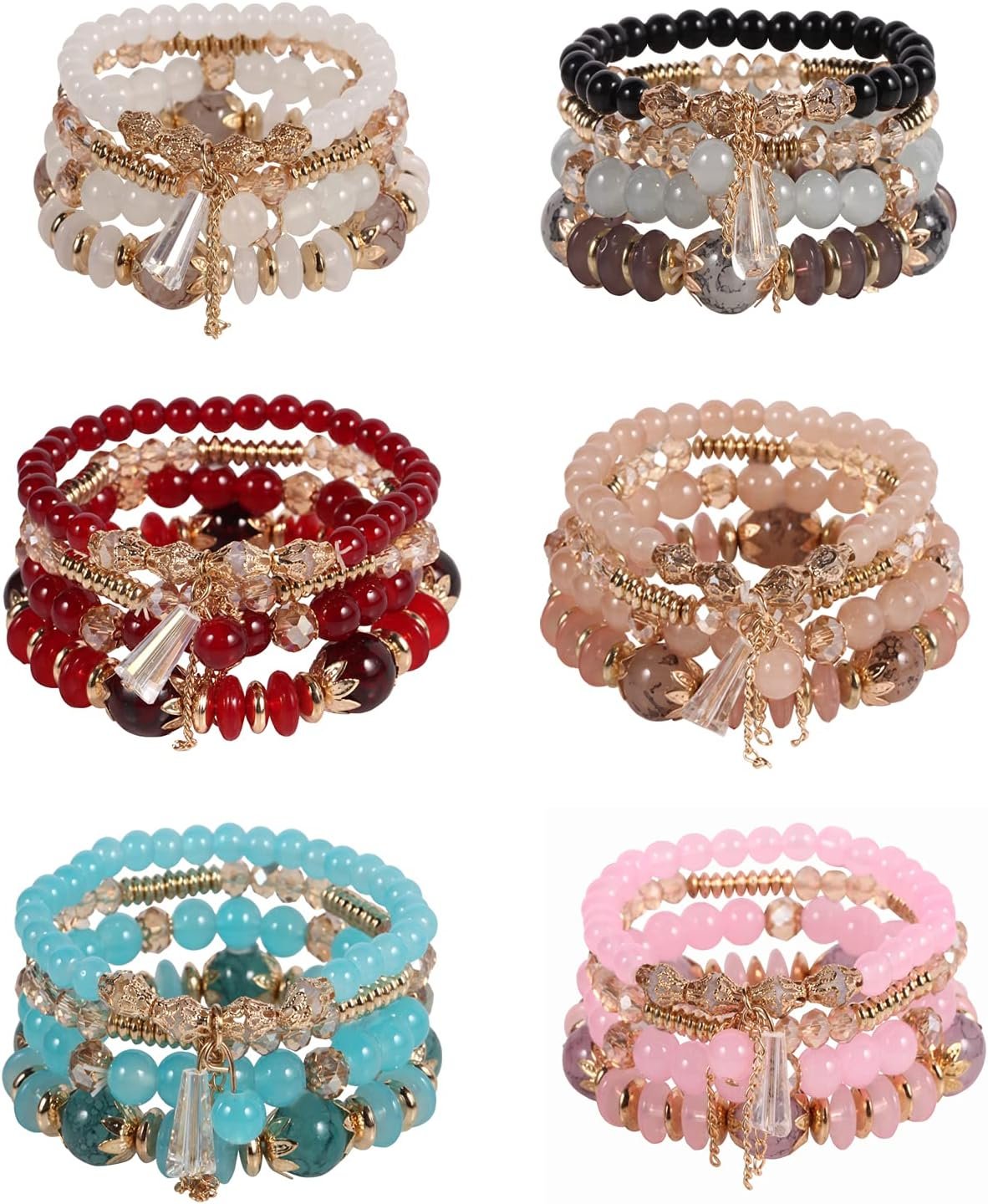 Bohemian Boho Stackable Bracelets for Women Set, Girls Stretch Multilayer Stack Beads Colorful Beaded Charm Bracelets Girl Handmade Jewelry