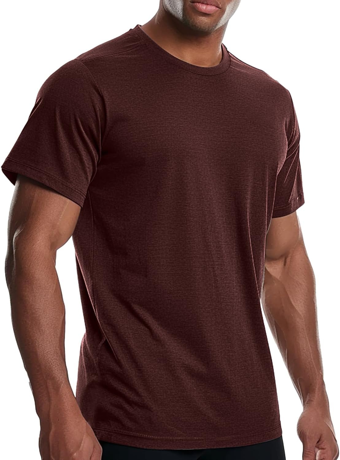 Men’s Cooling Workout Shirts Bamboo Viscose Anti Odor Moisture Wicking Athletic Short Sleeve Lightweight Loose Gym Tee Brown 3XL