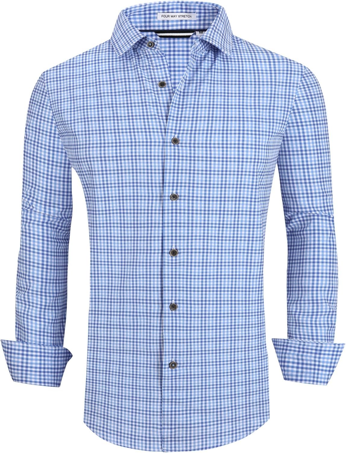 Alex Vando Mens Button Down Shirts Wrinkle Free 4-Way Stretch Print Business Casual Shirt
