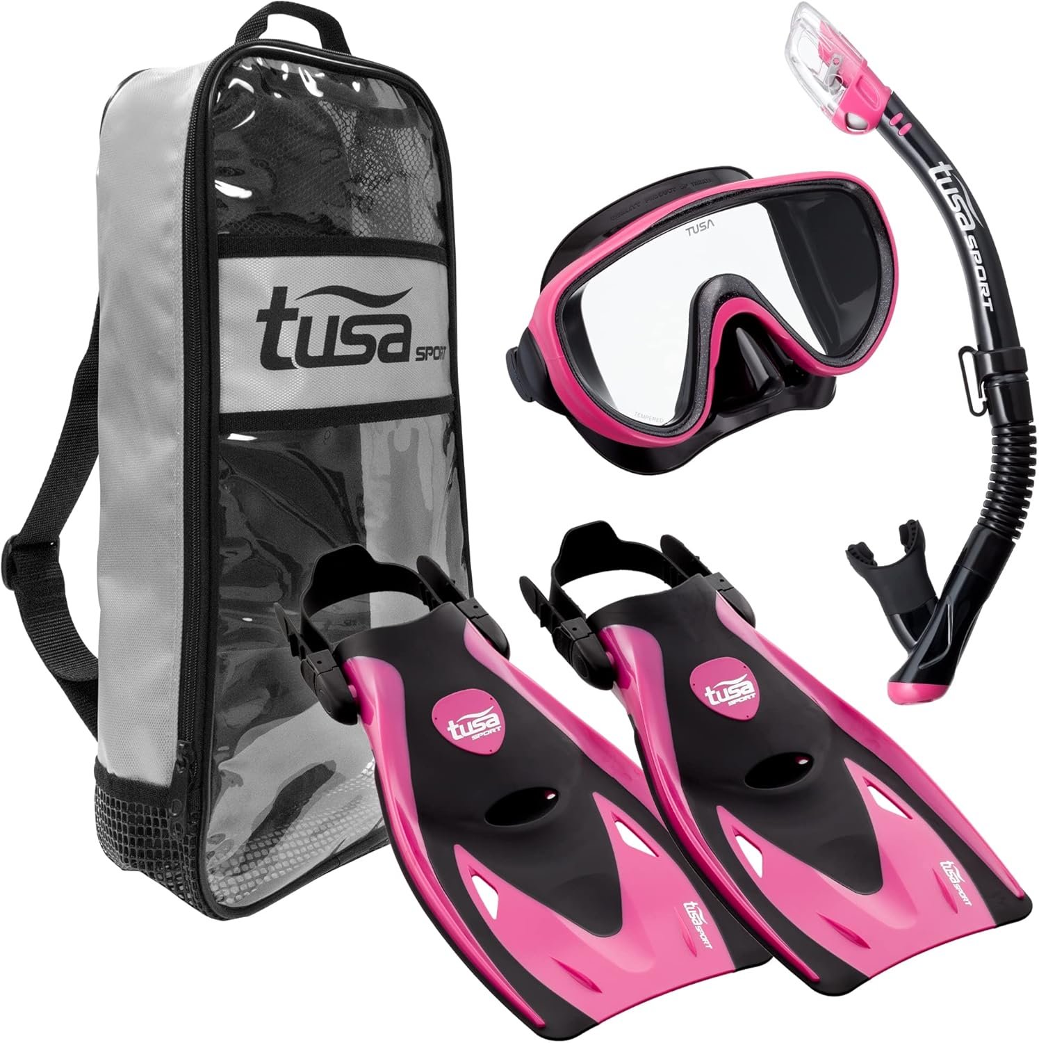 TUSA Sport Adult Black Series Serene Mask, Dry Snorkel, and Fins Travel Set