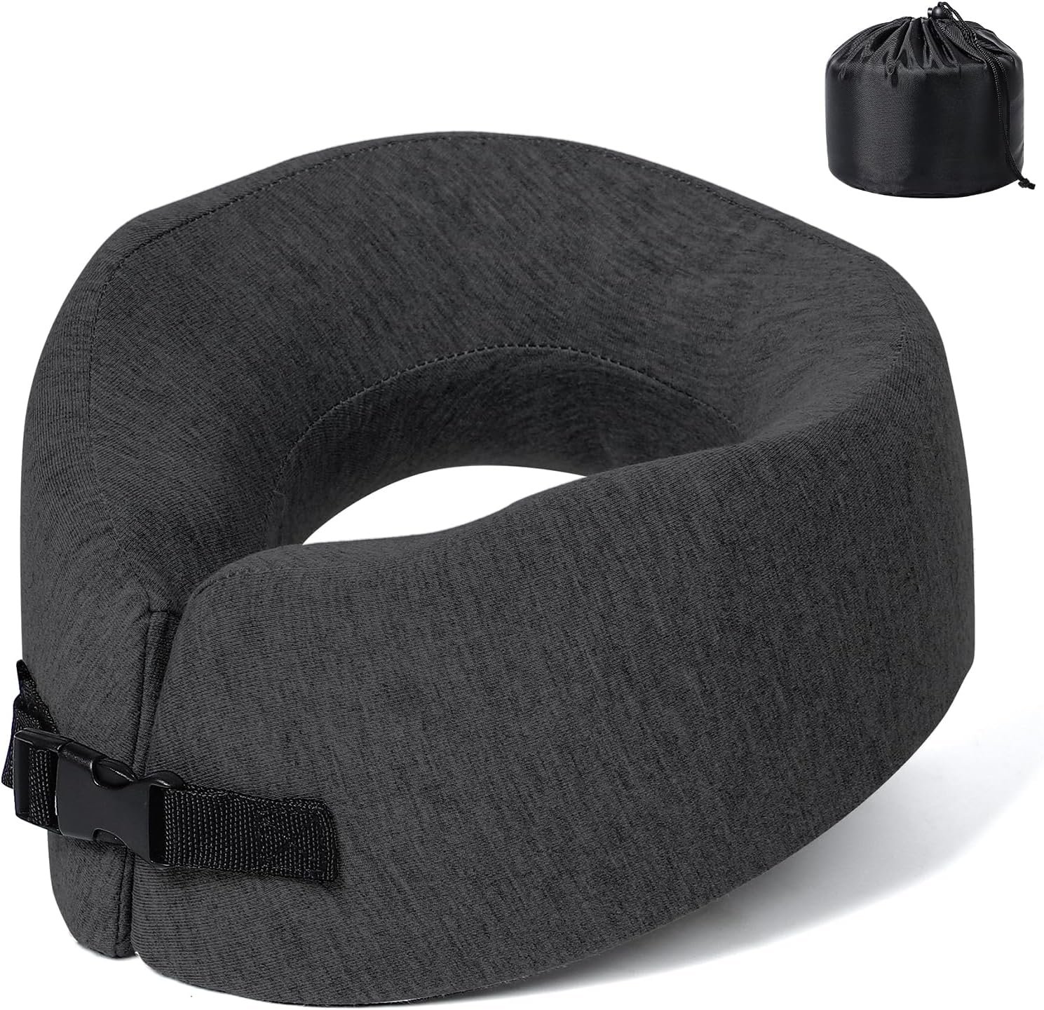 Dual-Core Travel Pillow for Airplane, 2025 Upgraded Support Core Neck Pillow for Sleeping, 100% Pure Memory Foam, 360° Neck Support for Long Flights, Ideal for Planes, Cars and Offices, Black