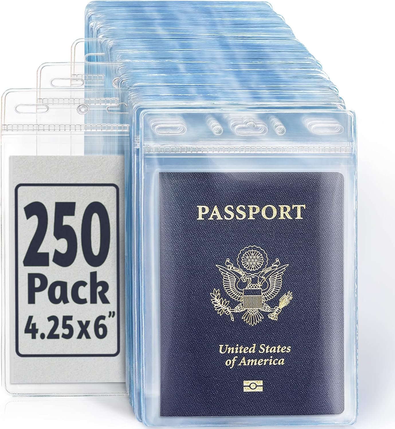 EcoEarth Passport & Identification Card Holders with Soft Edge (Clear, 4×6 Inch, 250 Pack), Extra Large Vertical ID Holder, Zipperless Plastic Name Badge Holders