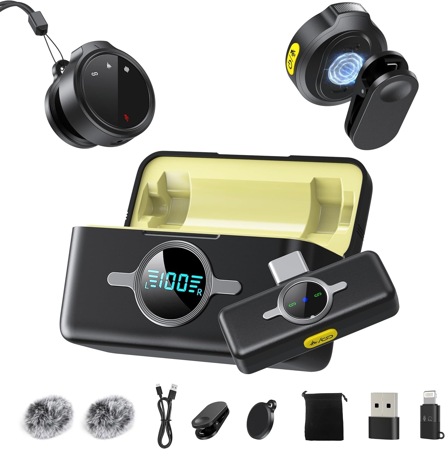 Wireless Lavalier Microphone for iPhone/Android/PC, LED Indicator Lapel Mic with 42H Charging Case, Noise Reduction, Magnetic, 328ft Mini Microphone for Video Recording, Interviews, TikTok, YouTube