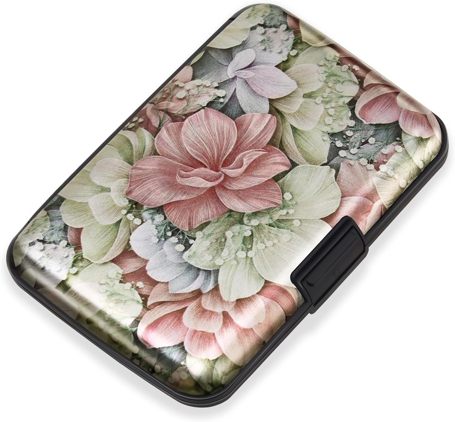 Mayski Credit Card Holder for Women, RFID Blocking, Aluminum Alloy Hard Case, Small Mini Metal Wallet for Women Men, Happy Flower