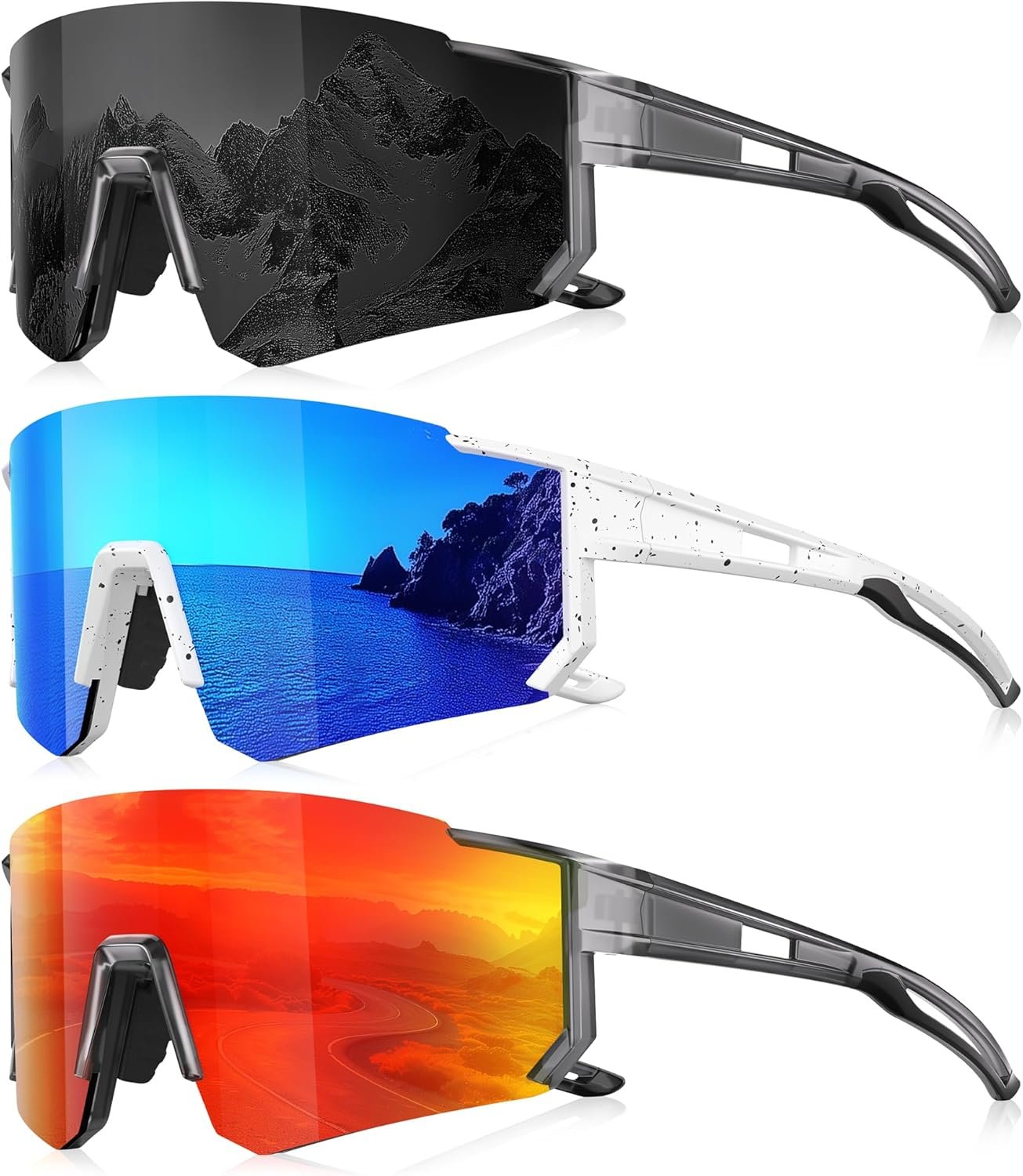 3 Pack Polarized Sunglasses for Men Women, Sports Mens Sunglasses with UV Protection for Baseball Cycling Running