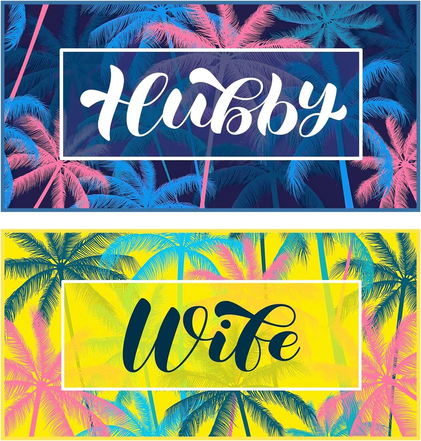 Redbaker 2 Pcs Mr and Mrs Beach Towels Wedding Beach Towels for Bride and Groom 60 x 30 Hubby and Wife Summer Towels Honeymoon Newlywed Couple Towels Wedding Gift, 2 Styles(Pink Yellow Blue)