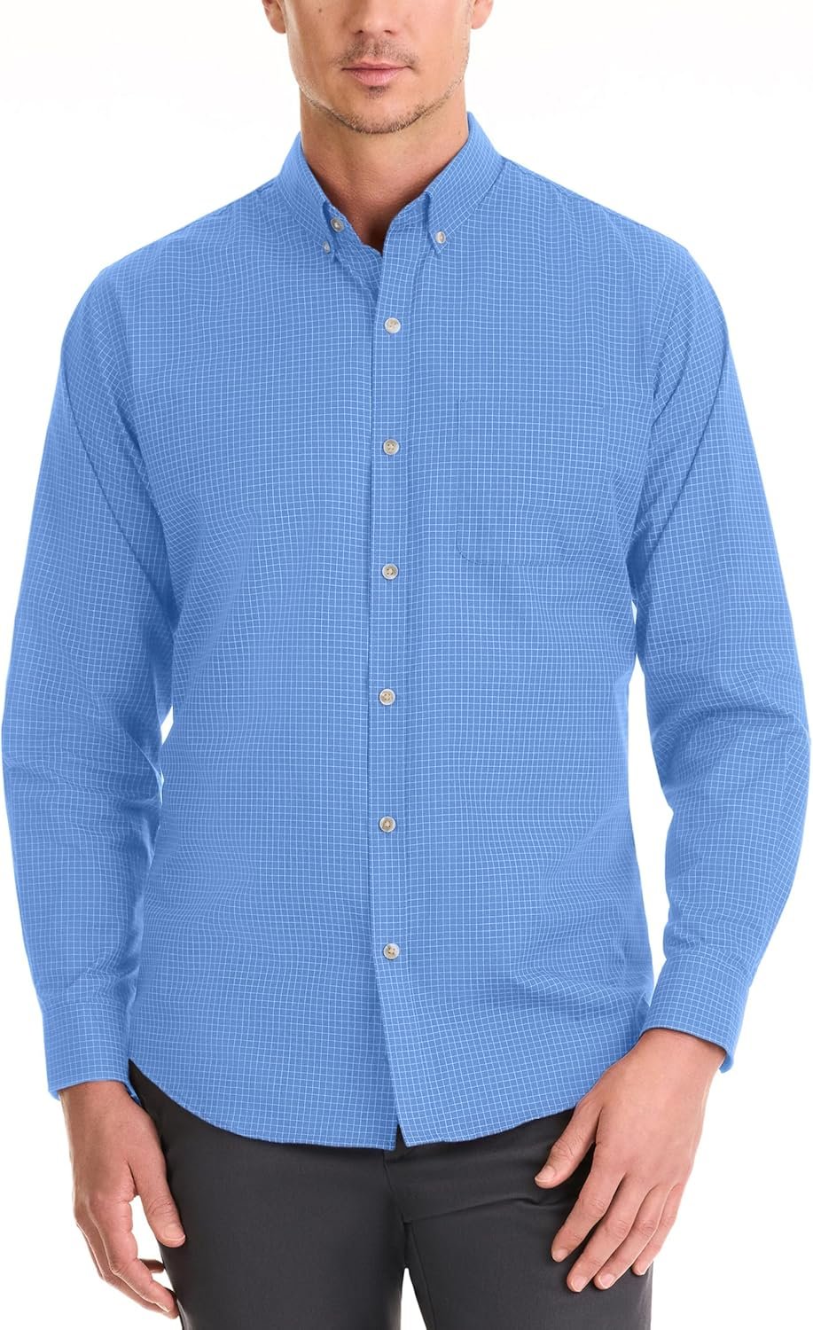 Van Heusen Men’s Wrinkle Free Long Sleeve Button Down Shirt, Slim Fit, Comfortable Stretch Fabric
