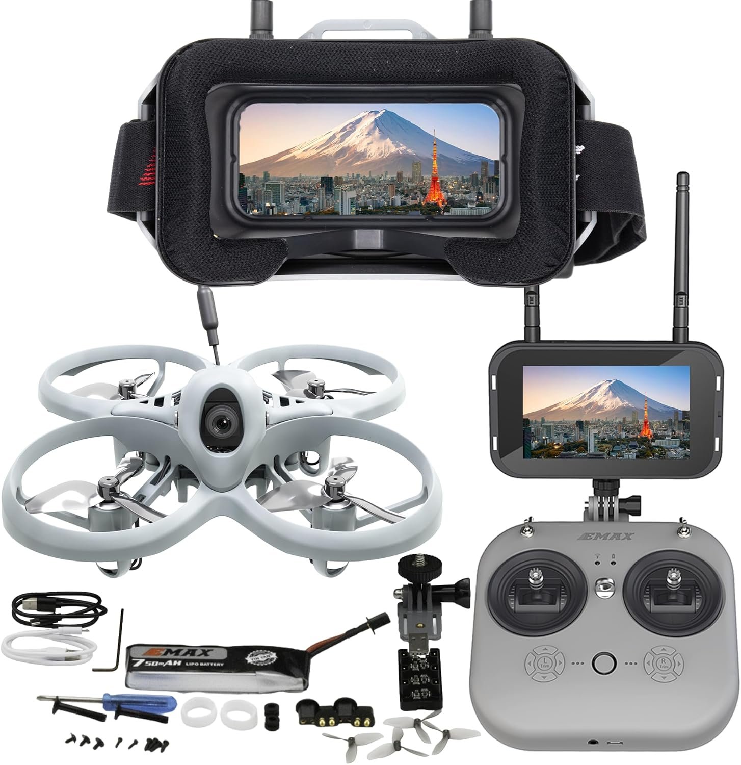 Tinyhawk Lite FPV Drone with Camera RTF Kit With FPV Goggles and Remote Control for Beginners Ready To Fly Set with ERLS RunCam Nano 3 VTX 25mW 100mW 400mW Super Light 37g 75mm 750mAh