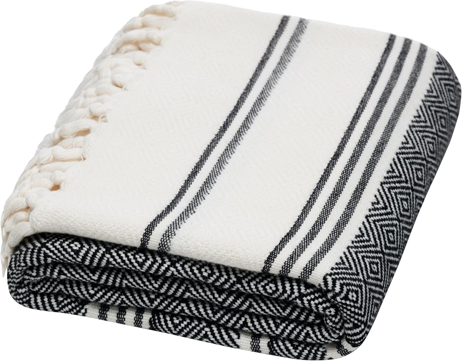 DEMMEX Organic Diamond Turkish Bath & Beach Towel | 100% Oeko-TEX Certified Turkish Cotton, Ultra-Soft, Quick-Dry, Lightweight, Compact & Oversized Luxury Peshtemal Towel, Prewashed, 71″x36″, Black