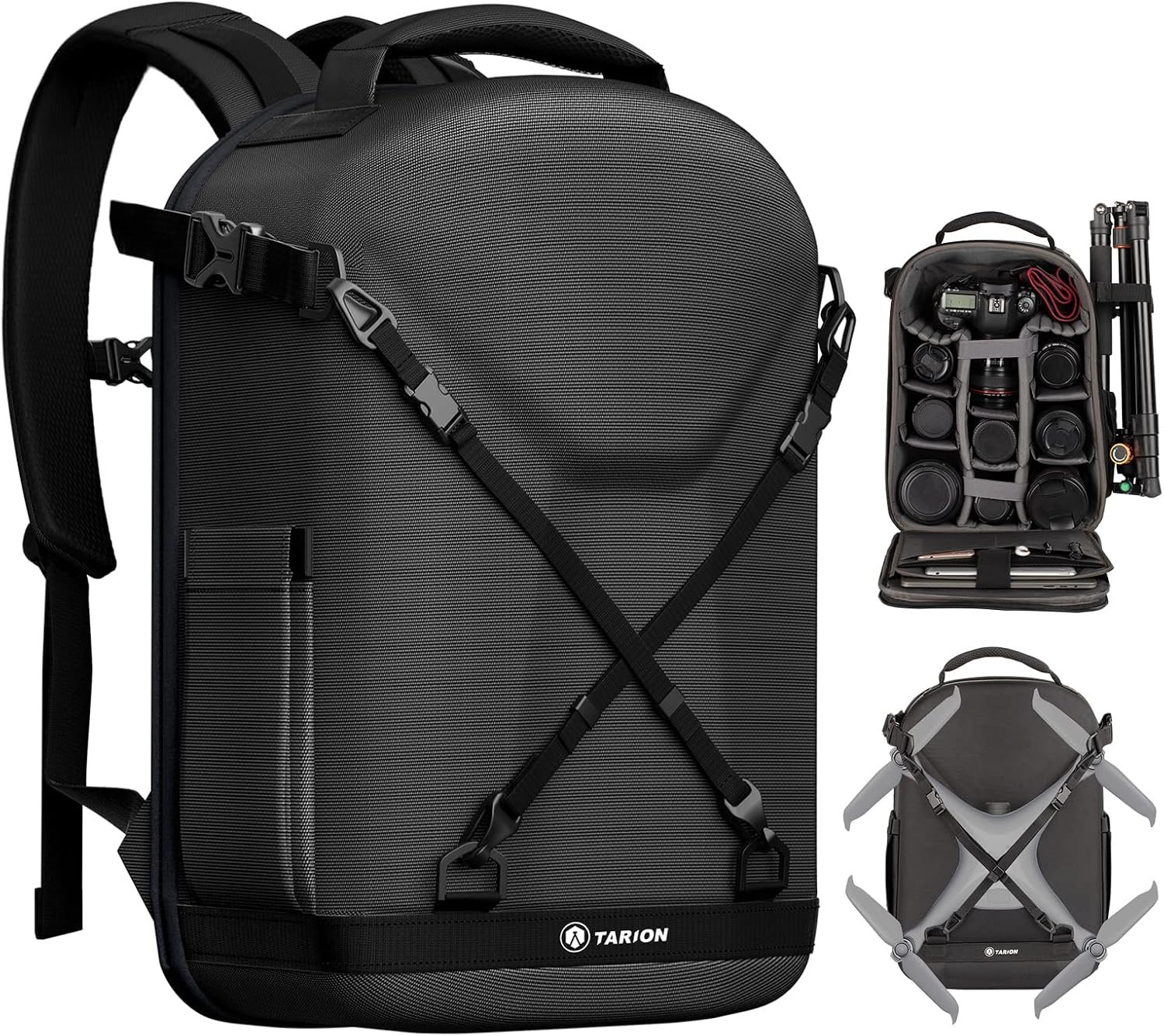 TARION Hardshell Camera Backpack Bag – 3-side Hard Case Professional Camera Bag with 14.5″ Laptop Compartment & Waterproof Raincover for photographers (TRH Black)