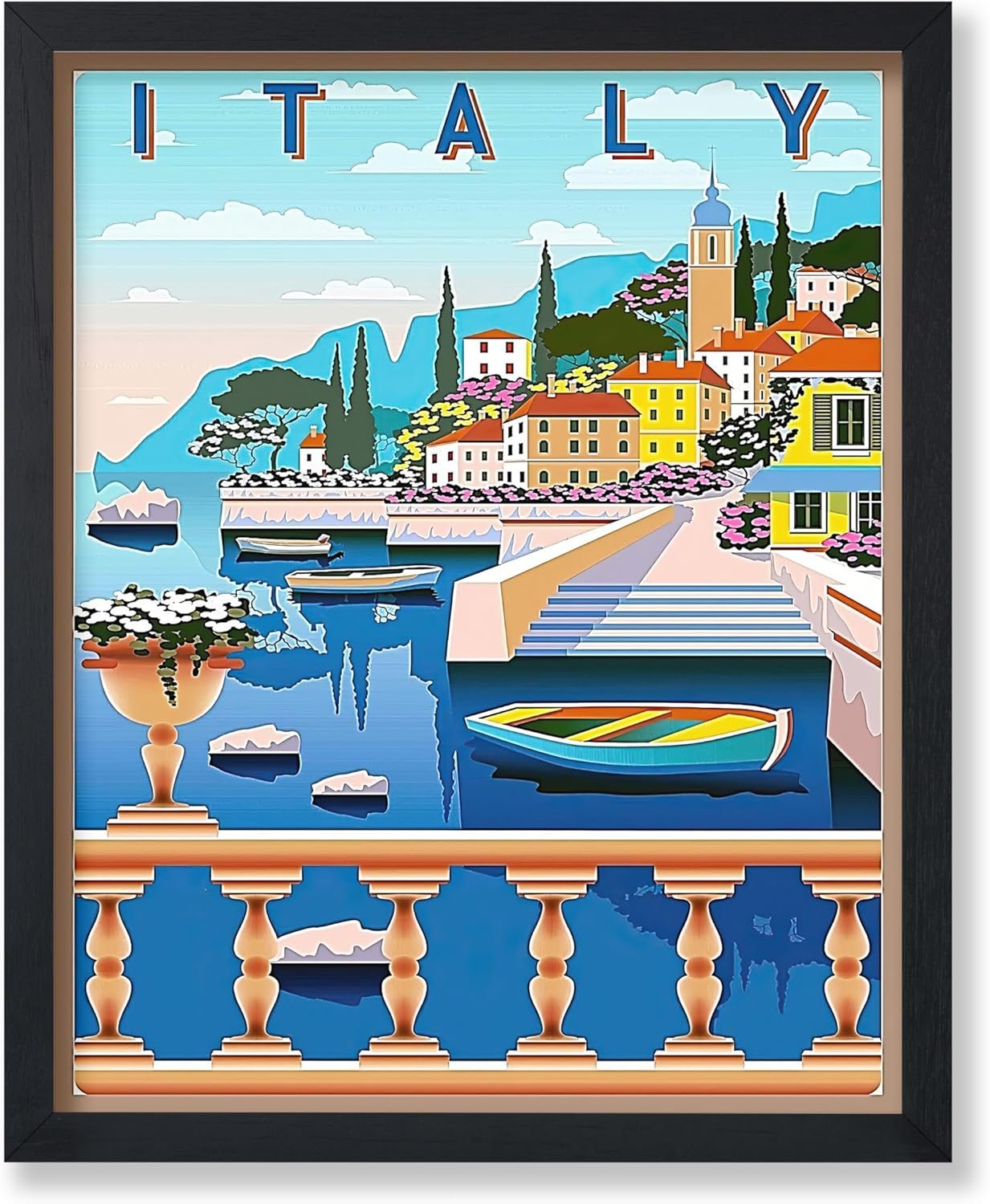 Poster Master Vintage Travel Poster – Retro Tourism Print – Amalfi Coast, Italy, Colorful, Boats, Villas, Vacation – 8×10 UNFRAMED Wall Art – Gift for Artist, Friend – Wall Decor for Bedroom, Office