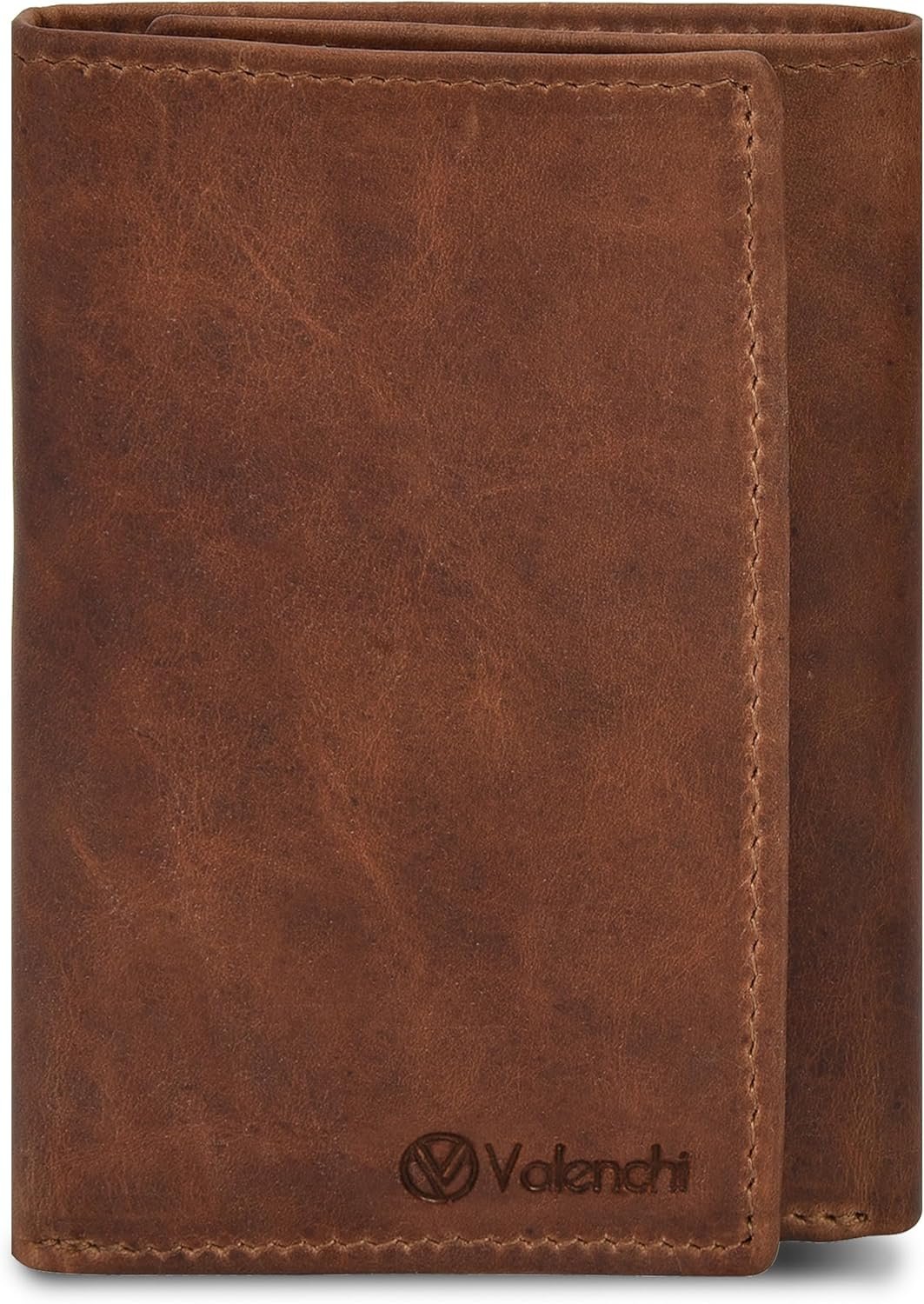 VALENCHI Genuine Real Leather Trifold Men’s Wallet – With Card Holder Slots, ID Window and Currency Compartment – Christmas Gifts For Men (Vintage Cognac TF02)