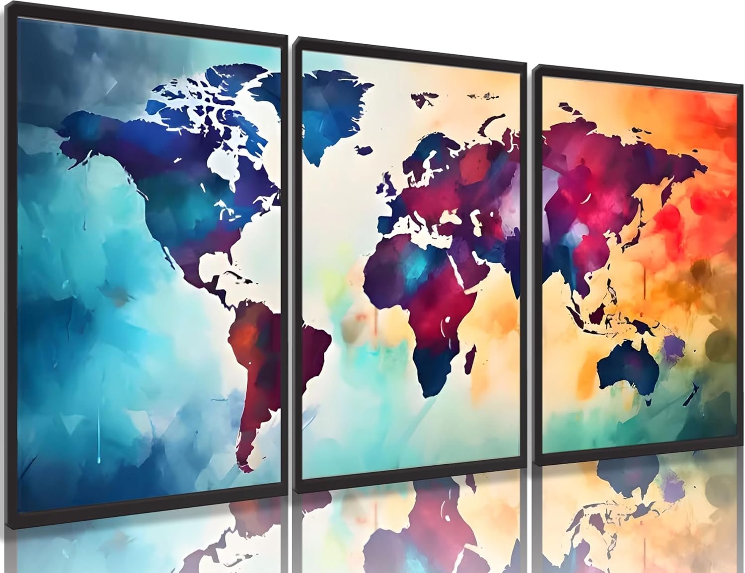3pcs Abstract World Map Wall Art Vintage Large Colorful Map Posters Prints Painting Dventure Travel Map Picture For Living Room Bedroom Office Canvas Wall Decor Unframed
