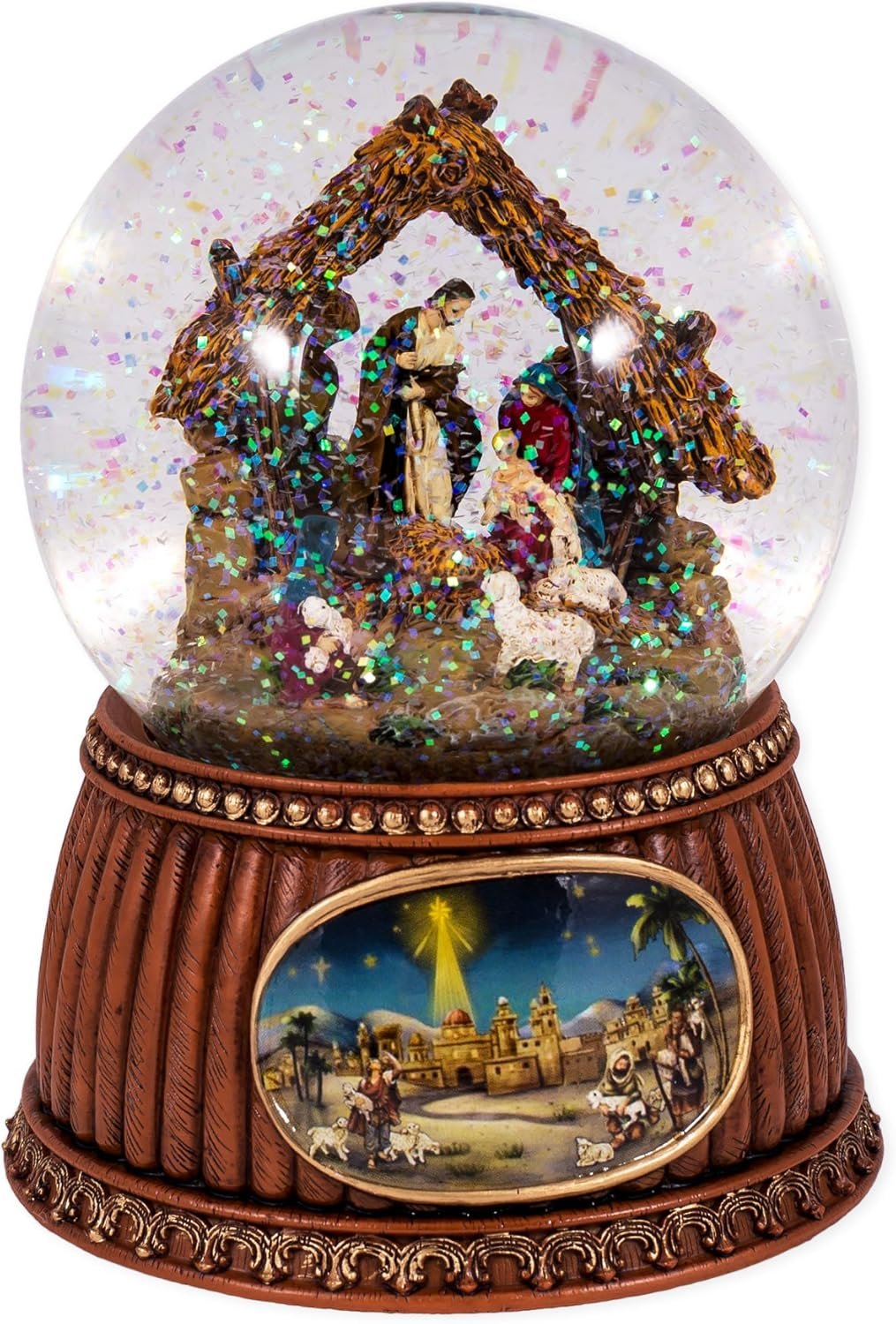 Roman Christmas Nativity 100MM Musical Snow Globe Glitterdome – Plays Tune O’Holy Night