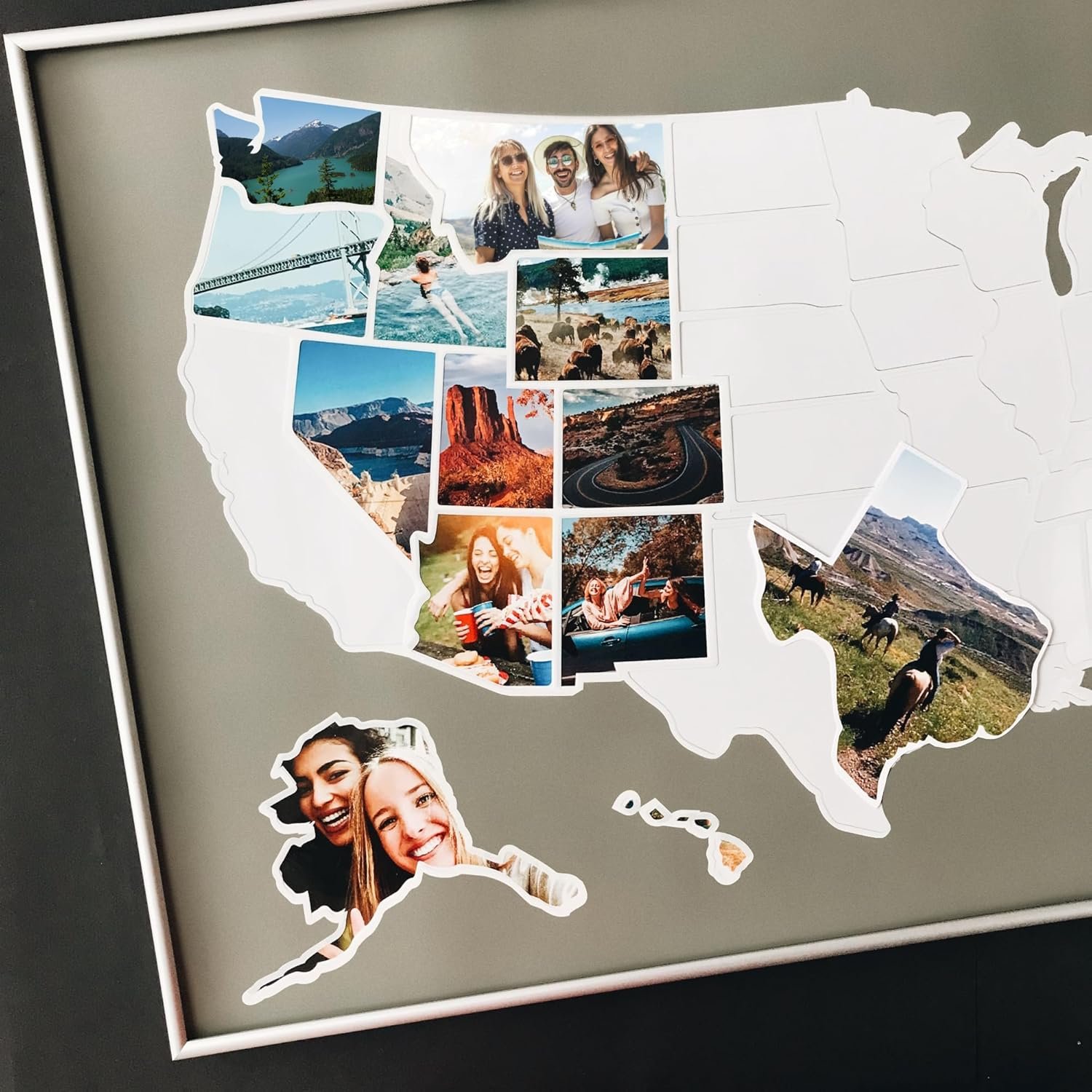 USA Photo Map – 50 States Travel Map – 24 x 36 in – Includes Secure Photo Maker – Easy to Use, Built to Last and Uniquely Yours – Unframed – Gray