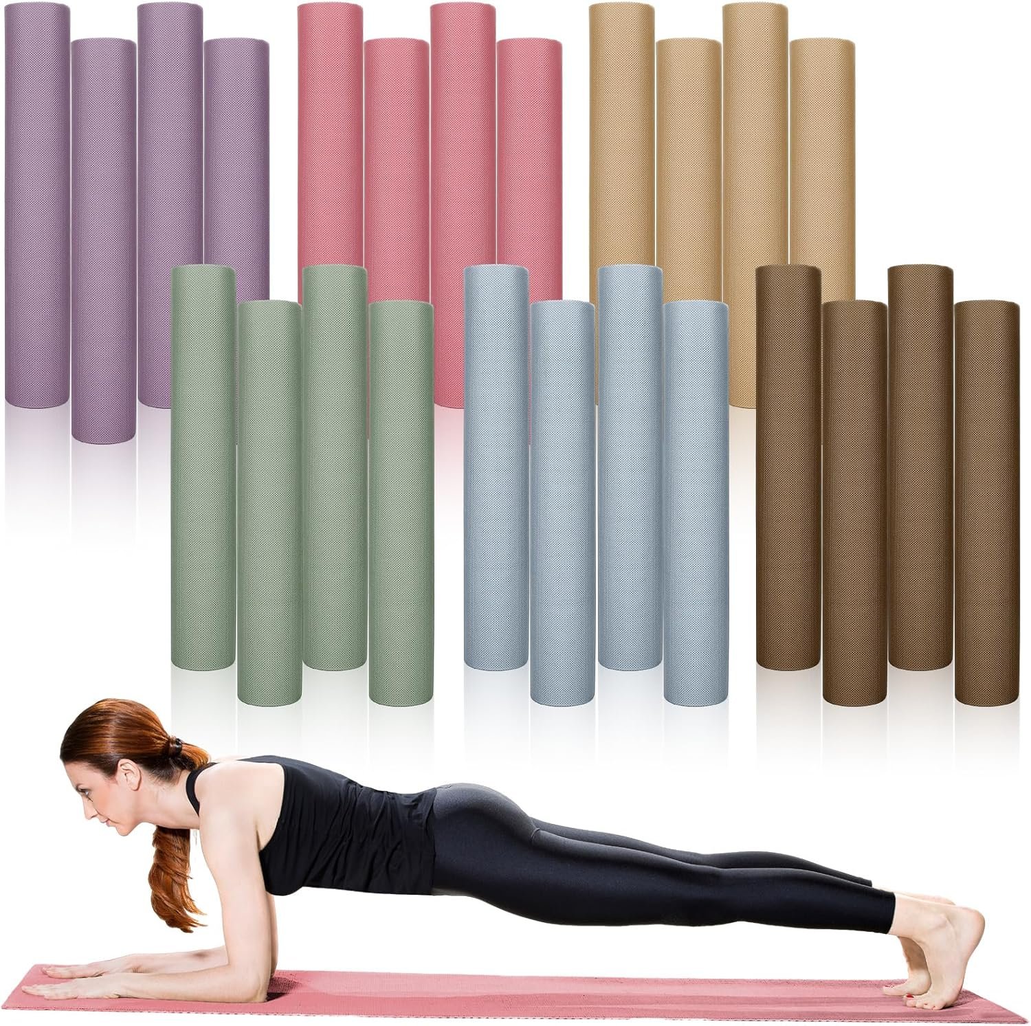 Timgle 24 Pack 68″ x 24″ Yoga Mat Bulk, 4mm Thick Extra Long Sports Mat Anti Slip Tear Resistant Yoga Exercise Set for Fitness Stretching Home Workout Gym and Studio