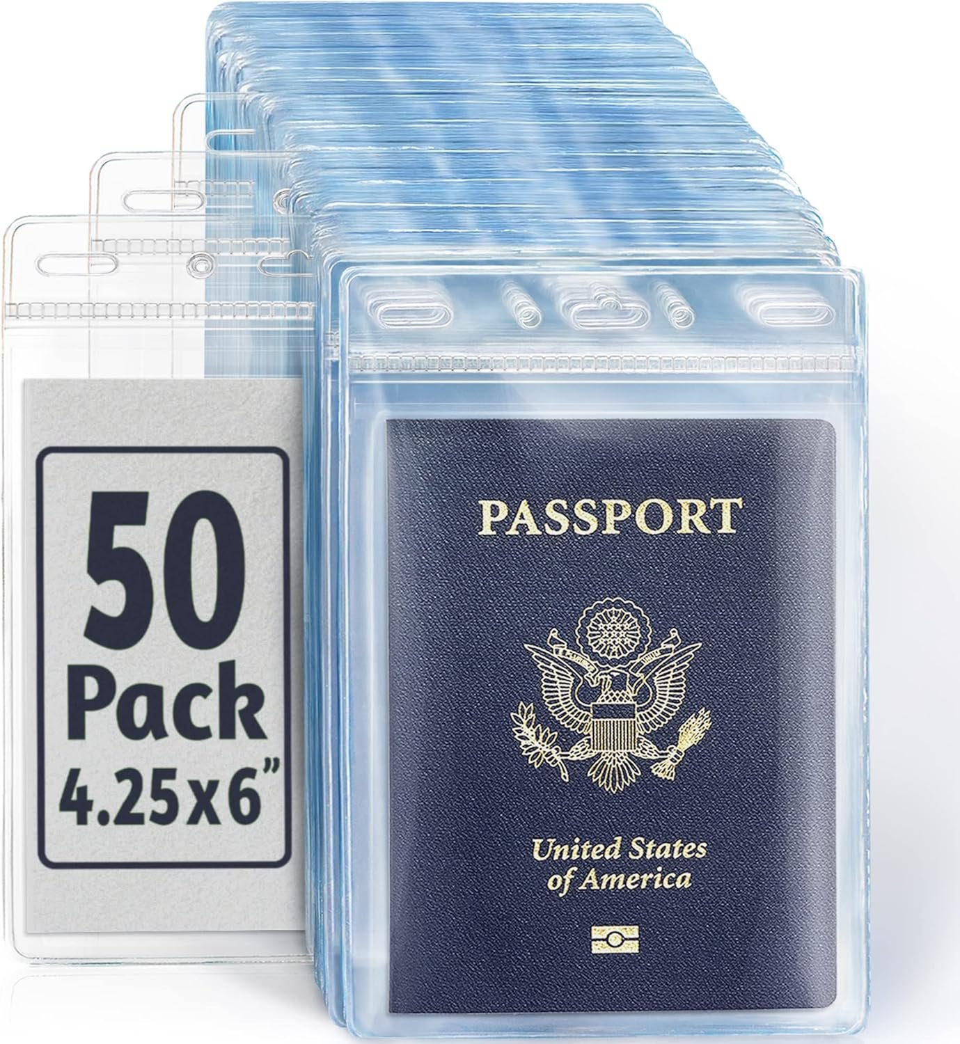 EcoEarth Passport & Identification Card Holders with Soft Edge (Clear, 4×6 Inch, 50 Pack), Extra Large Vertical ID Holder, Zipperless Plastic Name Badge Holders