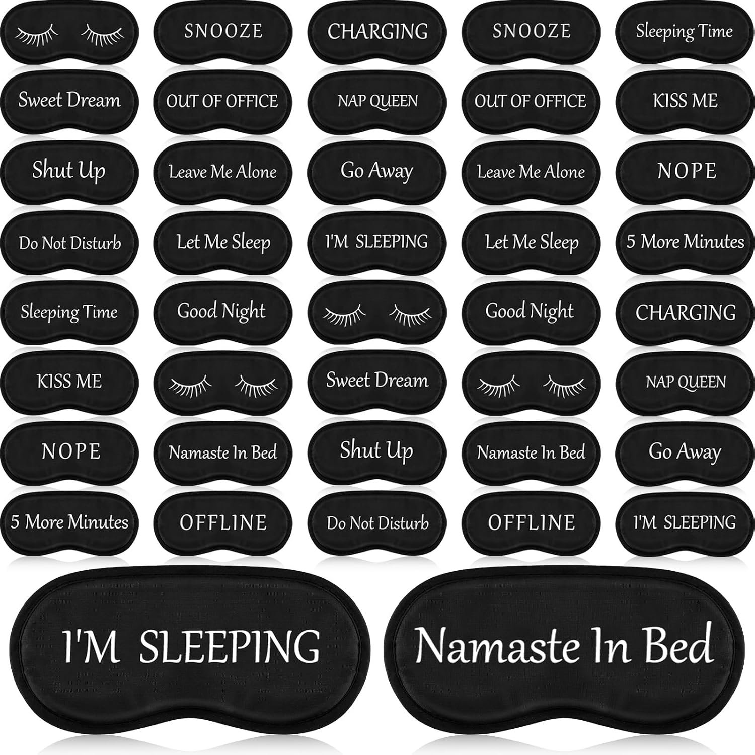 Eurzom 40 Pcs Funny Sleep Eye Mask Soft Night Mask Bulk for Sleeping Blackout Blindfolds with Adjustable Strap for Women Men Kids Nap Meditation Party Travel Christmas Gifts Favors(Black)