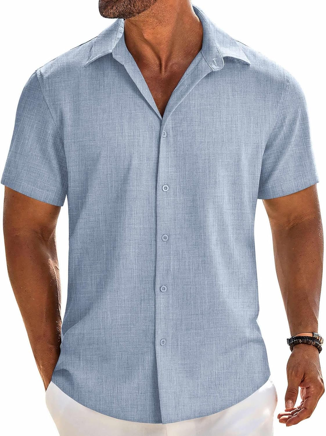 COOFANDY Mens Button Down Shirt Short Sleeve Casual Shirts Beach Summer Linen Shirts Wedding Vacation Shirt